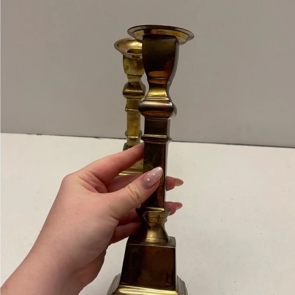 Pair of 2 vintage solid brass candle holders